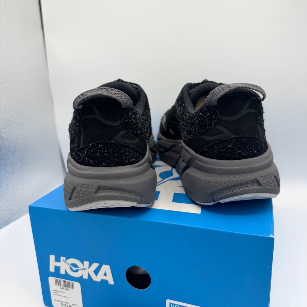 NWT Hoka Clifton Elite Terrain System L Suede Leather Black Grey Unisex Sneakers - Picture 12 of 16